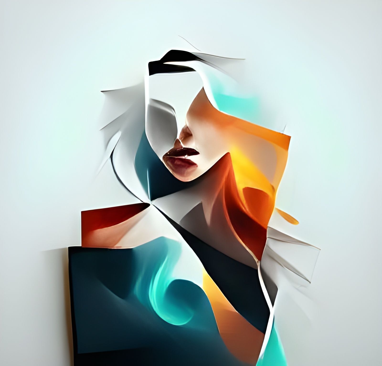 Abstract art piece of a woman made of waves and mountains